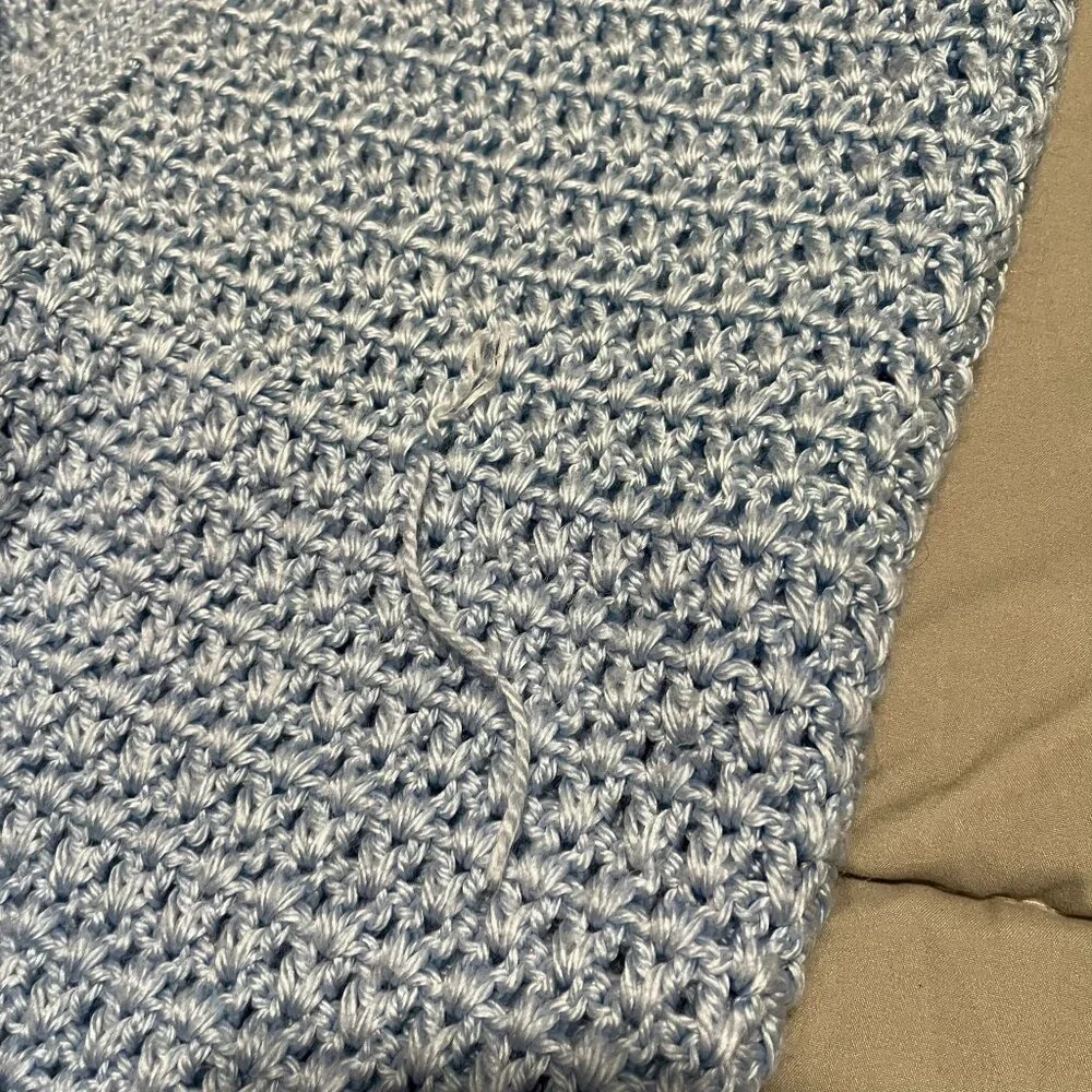 Blue Crochet Open Knit Baby Blanket Crib Security Lovey 48X32 Handmade